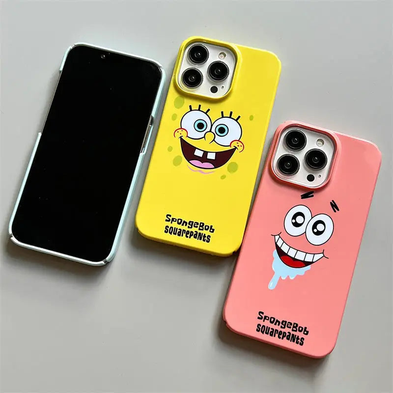 Anime SpongeBobs Cool Phone Case for iPhone 16 15 14 13 12 11 Pro Max XS XR XSMax 6 7 8 Plus Glossy HD Hard PC Cover TechVisio