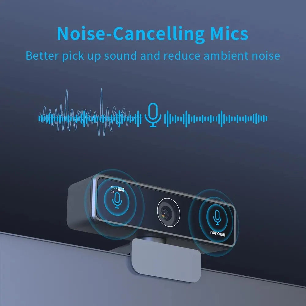 NUROUM V11 Webcam – 1080p 60fps / 2K 1440p, Dual Microphone, USB, PC & Mac