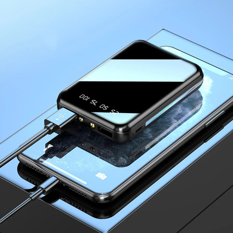 Batterie Externe Mini 20000mAh Écran Miroir LED – Double USB, Torche, 5 Coloris