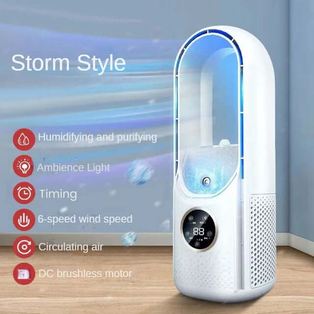 Portable USB Air Cooler Leafless Electric Fan 6 Speed Silent Timer Air Conditioner Cooling Fan Humidifier Conditioning Fan TechVisio