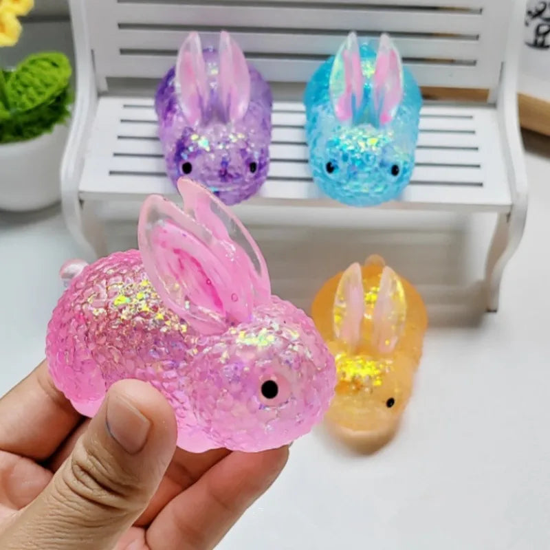 Datgo Anti-Stress-Glitzer-Squishy-Kaninchen – TPR langsamer Rückprall, sensorisches Spielzeug für Kinder & Erwachsene