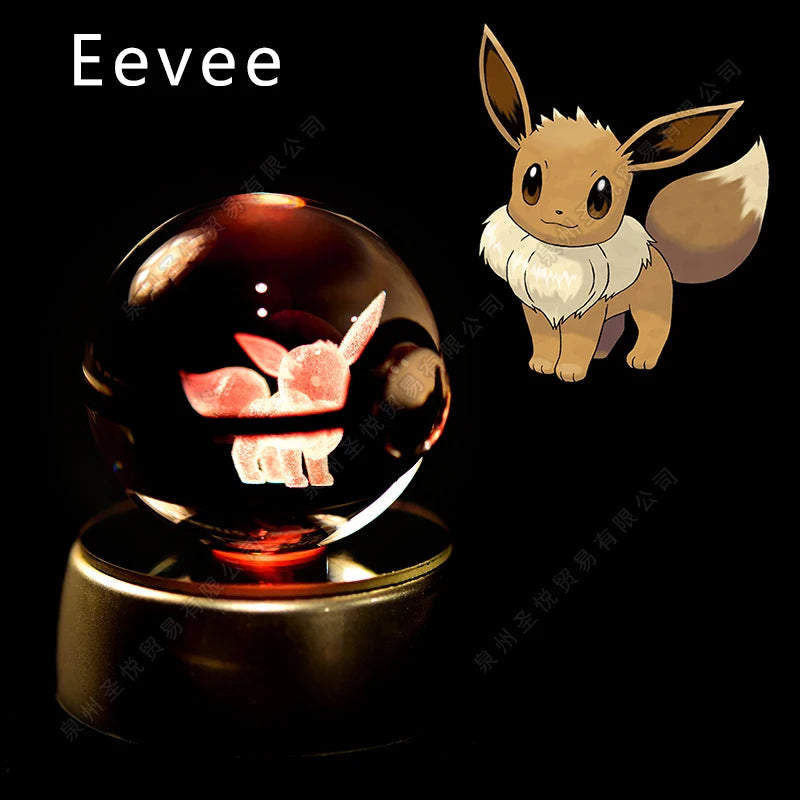 Boule de Cristal Pokémon 3D LED – 36 Personnages, Socle Lumineux, Cadeau