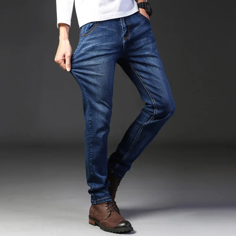2025 New Business Men's Jeans Casual Comfortable Straight Stretch Fashion male Classic Premium Blue Black Denim trousers TechVisio