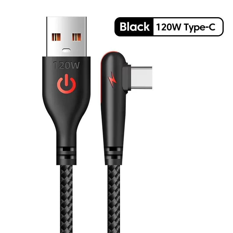 NNBILI USB-C-Kabel, 90° abgewinkelt – 120W | Nylongeflecht | Gaming
