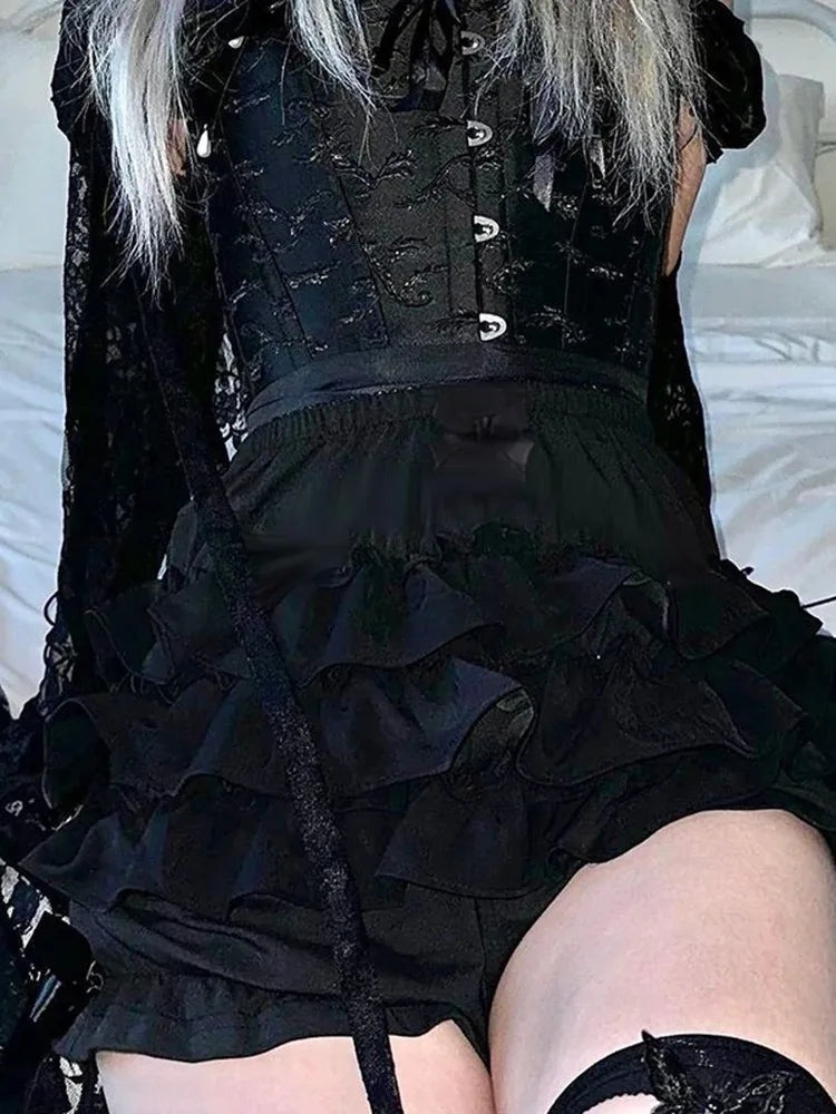 Hotsweet Shorts Women Aesthetic Y2k E-girl Cute Sweet Fairycore Grunge Lace Bow Patchwork High Waist Shorts TechVisio