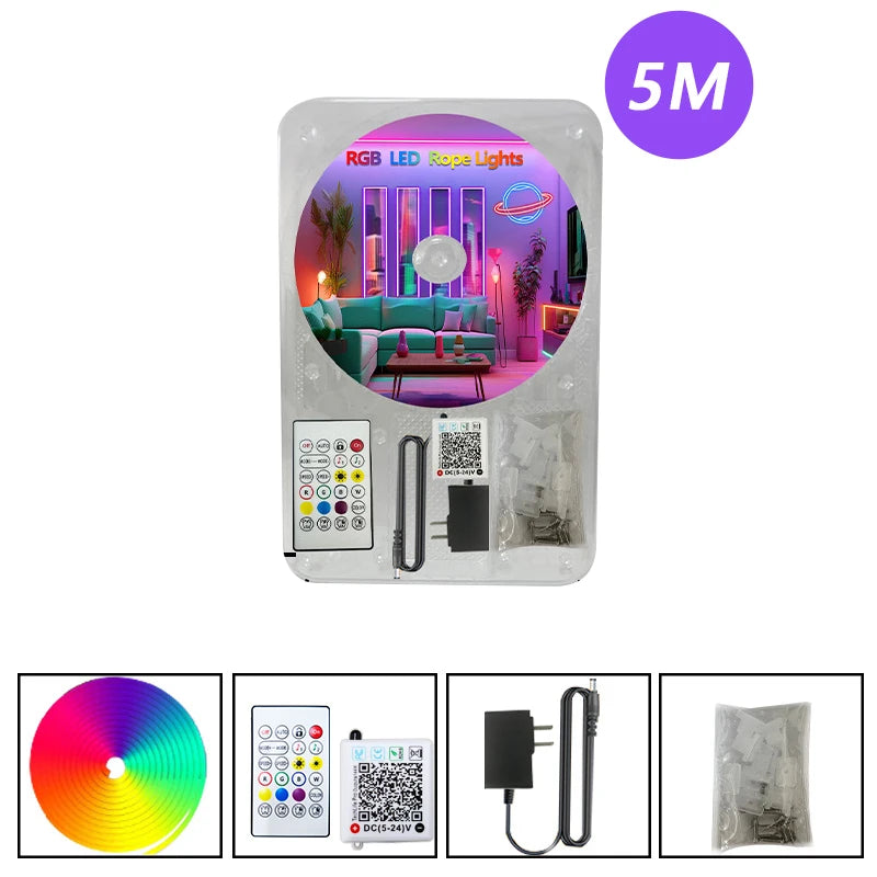 Bluetooth RGB Neon LED Strip 24V – IP67 | 5M-30M | Music Sync | Indoor/Outdoor