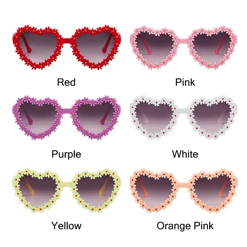 Cute Heart-Shaped Daisy Sunglasses for Kids Aged 3-18 Years Sun Protection Flower Sun Glasses Vintage Children Shades TechVisio