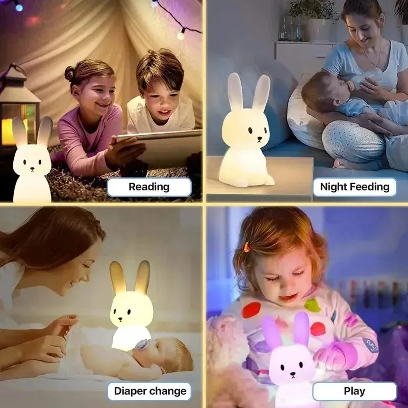 ggbingo Silicone Rabbit LED Night Light – Touch-Sensitive, 7 Colors, 1200mAh Battery, Kids' Room Decor