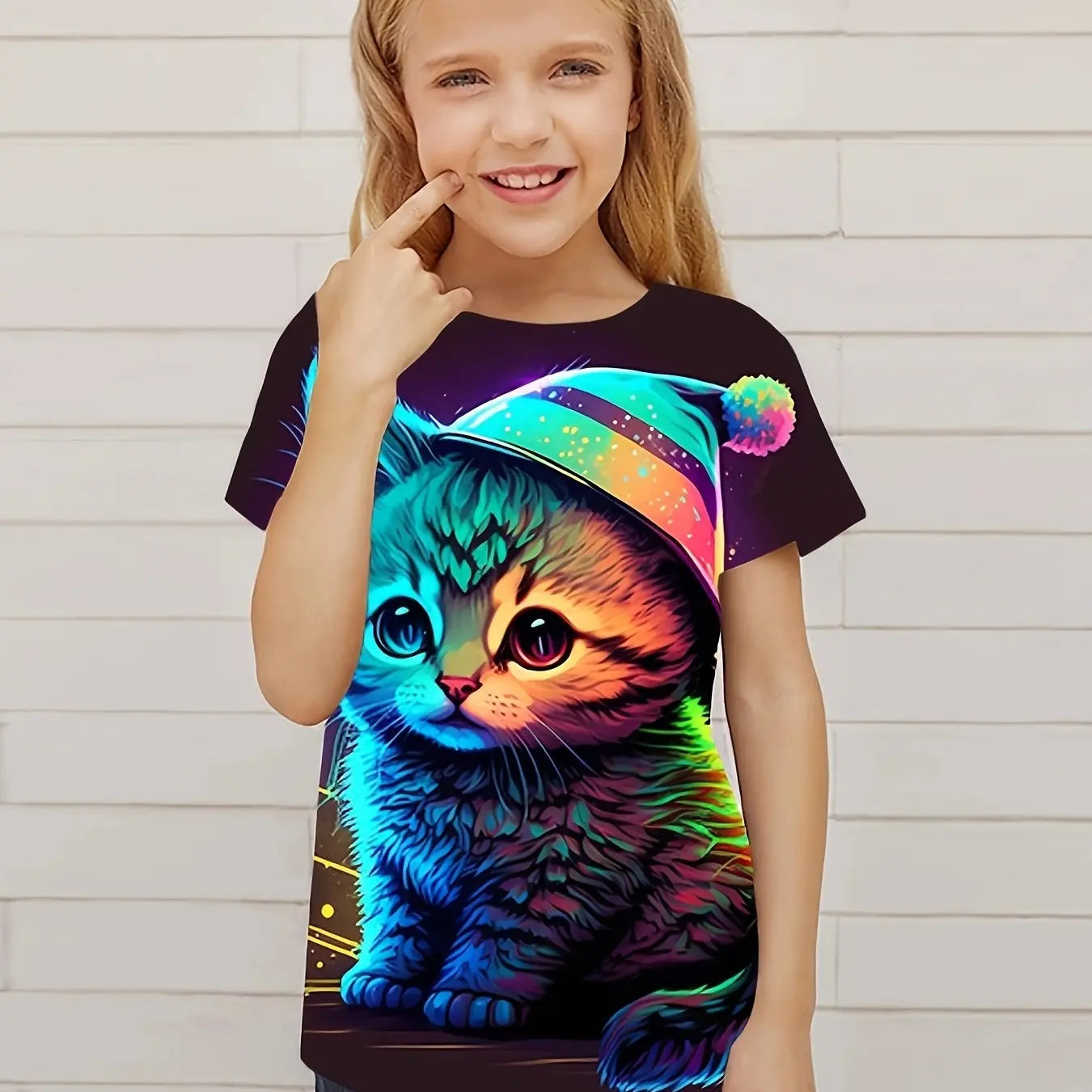 Children's Clothing Cute 3D Cat Graphic Print Short Sleeve Tops Kids Clothes T-Shirt Casual Pullover Child Boys Girls Summer TechVisio