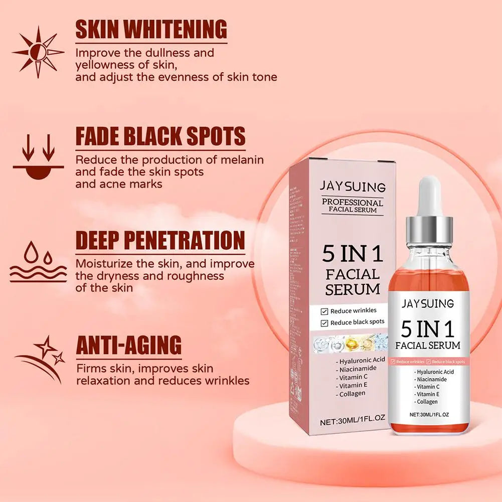 5 In 1 Fade fine lines Firming Face Serum Moisturizing brightning Vitamin C Hyaluronic Acid Facial Serum Shrink Pores Skin Care TechVisio