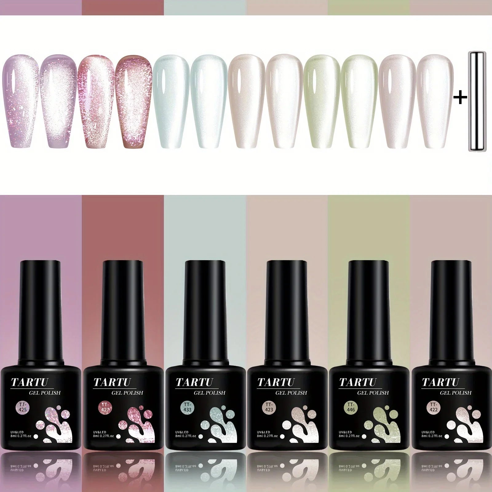 TARTU 6pcs 8ml Cat Eye Gel Nail Polish Set, 6 Colors Gel Polish Kit, Soak Off for Uv/Led, for Salon and Nail Art DIY At Home TechVisio
