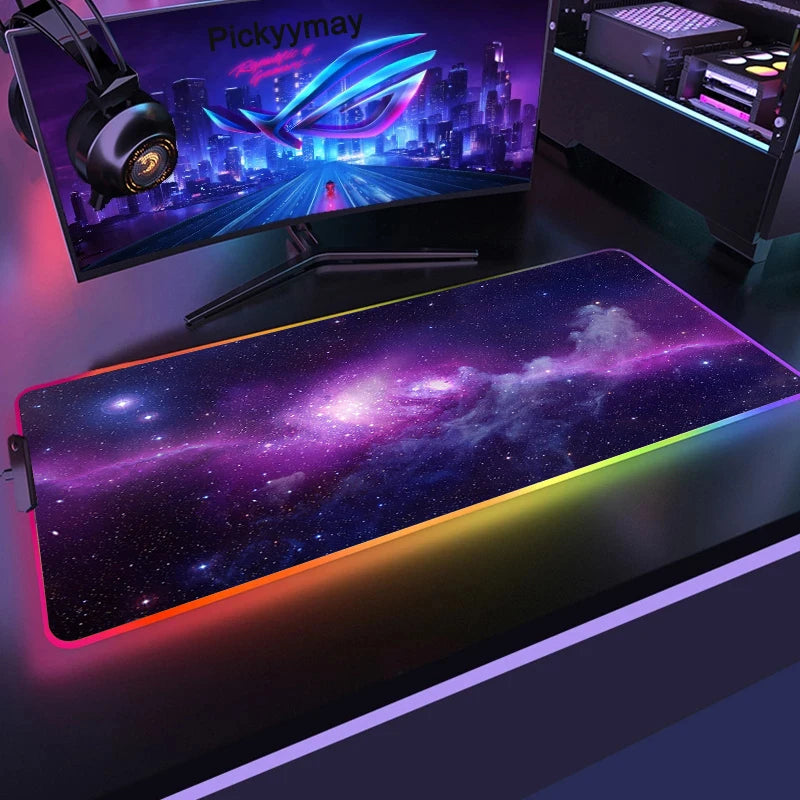 XXL RGB Gaming Mouse Pad — LED Lighting, Space Galaxy Pattern, Non-Slip — All Sizes