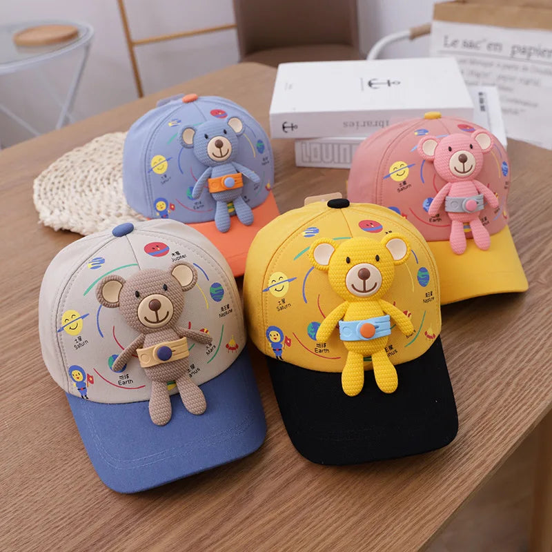 3D Bear Kids Baseball Hat Cartoon Doll Children Peaked Cap 1-5year Baby Duck Tongue Hat Cute Boys Girls Outdoor Sunscreen Visors TechVisio