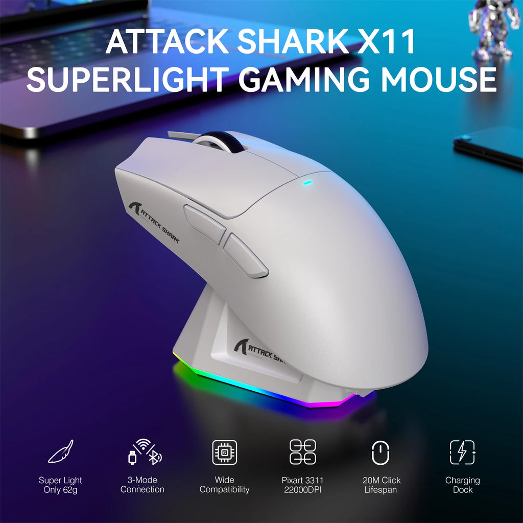 Attack Shark X11 – Kabellose Gaming-Maus 22000 DPI RGB