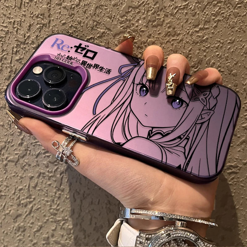 Coque iPhone Anime Rem & Emilia Re:Zero – PC Rigide, Anti-Choc, iPhone 7 à 17 Pro Max