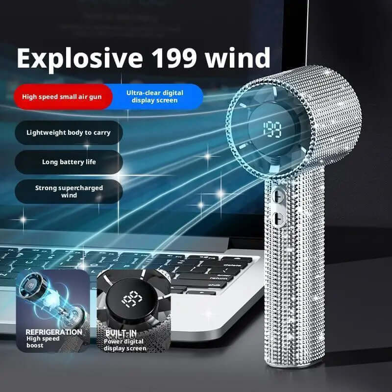 Ventilateur Portable 199 Vitesses Diamants Type-C – IPX4, Écran Digital TechVisio