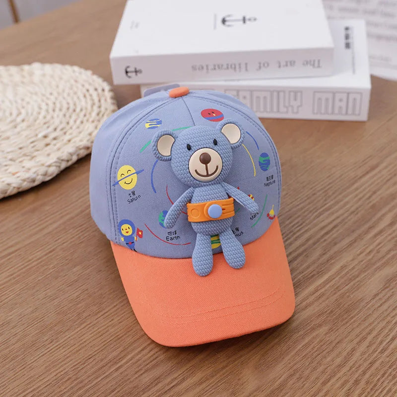 3D Bear Kids Baseball Hat Cartoon Doll Children Peaked Cap 1-5year Baby Duck Tongue Hat Cute Boys Girls Outdoor Sunscreen Visors TechVisio