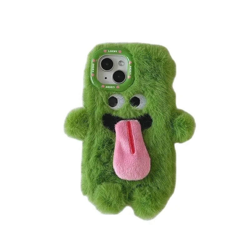 INS Couple Fur Monster Kiss Tongue Case For iPhone 17 16 15 14 13 12 Pro Max Korea Cute Cartoon Gift Anti-Drop Soft Back Cover TechVisio