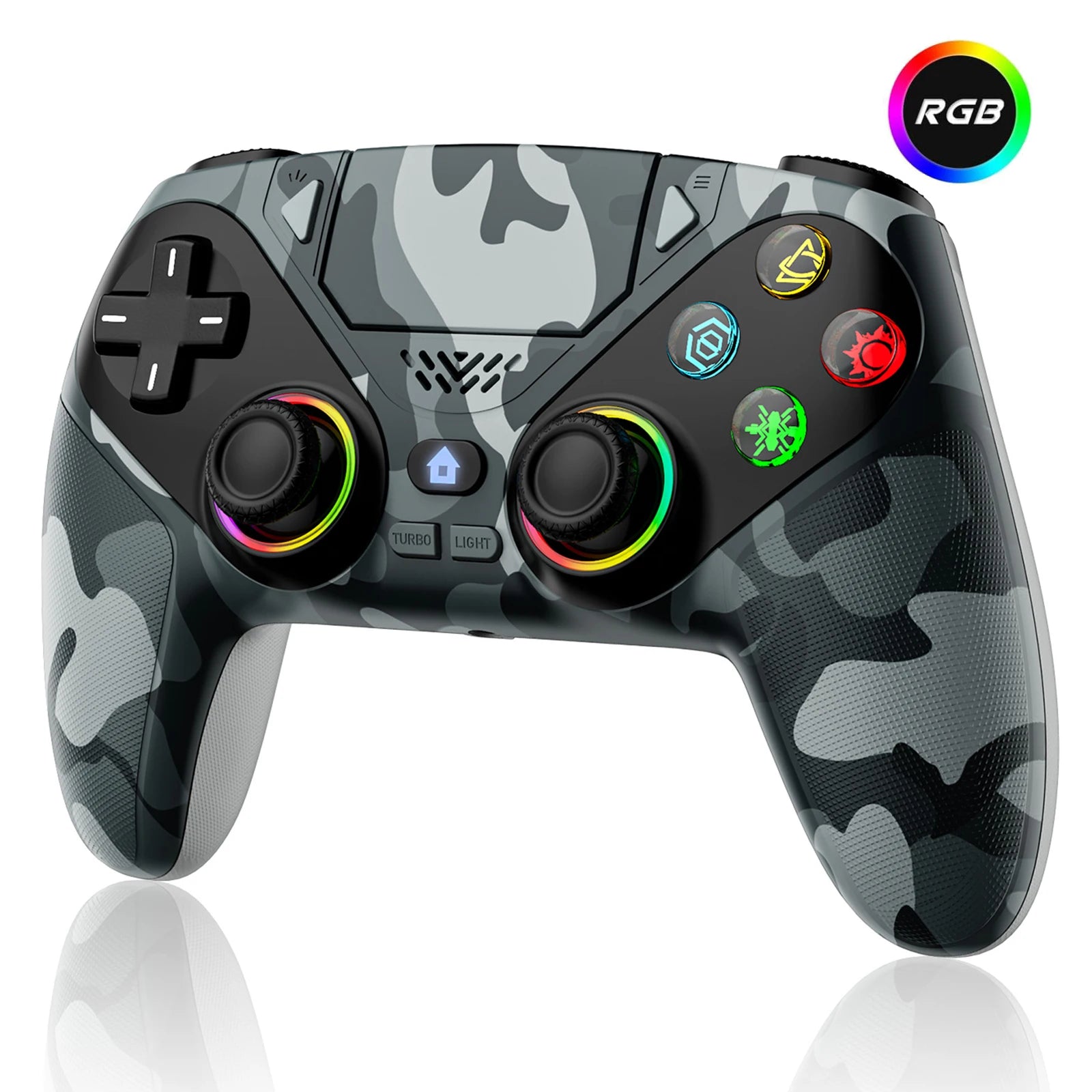 Gamromb kabelloser RGB PS5/PC-Controller – 6-Achsen-Gyroskop, Anti-Drift, Turbo, Makro
