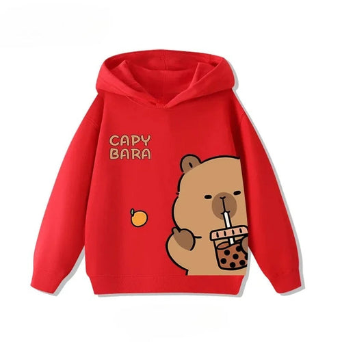 Autumn Winter Cartoon Cute Capybara Print Children's Hooded Hoodies Casual Fashionable Comfortable Boy Girl Sweatshirt Pullover TechVisio