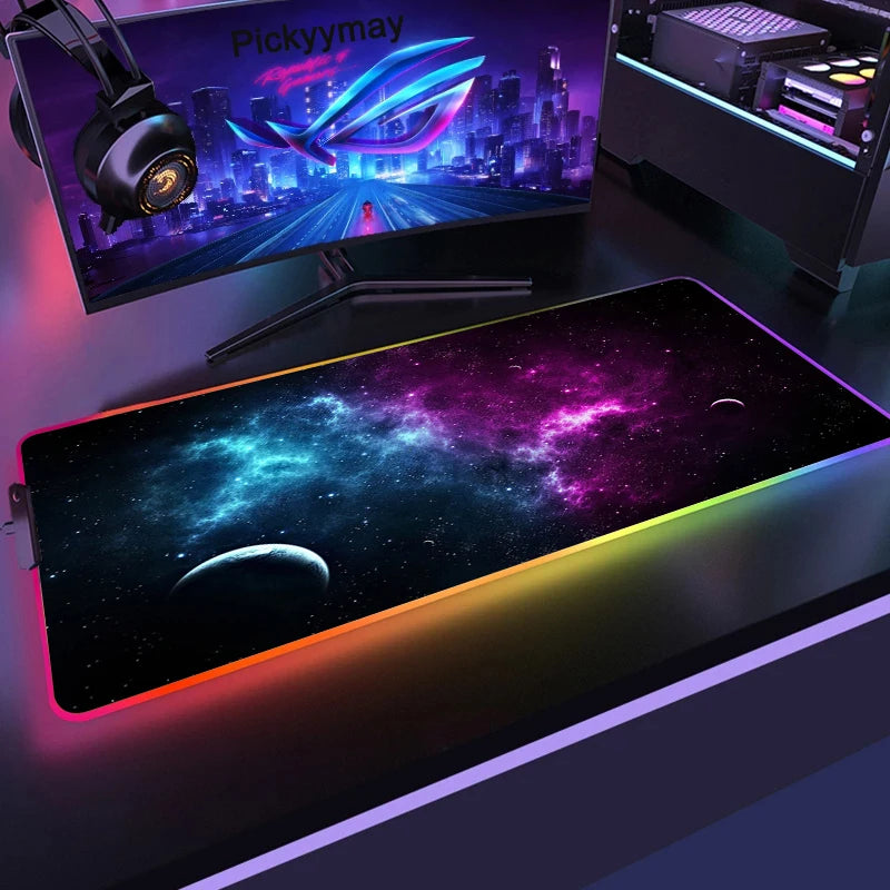 XXL RGB Gaming Mouse Pad — LED Lighting, Space Galaxy Pattern, Non-Slip — All Sizes