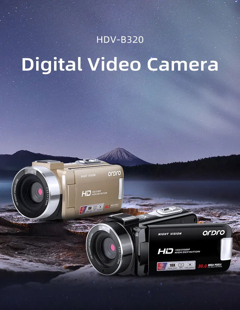 ORDRO B320 Camcorder – Full HD 1080P | IR Night Vision | 18x Zoom