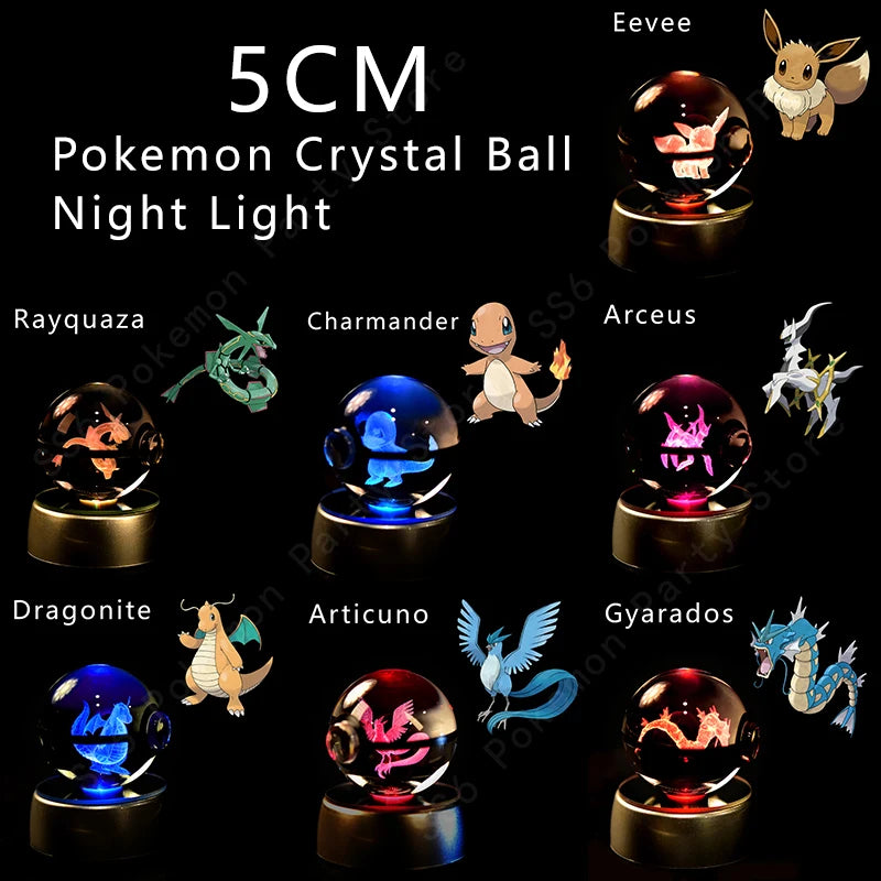 Boule de Cristal Pokémon 3D LED – 36 Personnages, Socle Lumineux, Cadeau