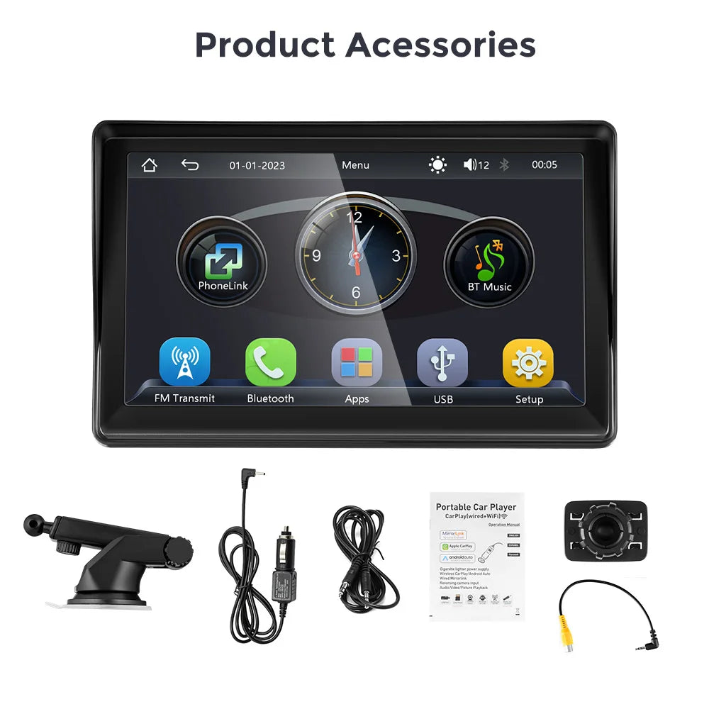 Autoradio Portable 7" Tactile – CarPlay Sans Fil, Android Auto, Bluetooth
