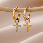 Zircon Cross Drop Earring for Women 2023 Gold Color Stainless Steel Earrings Luxury Ear Buckle Jewelry Wedding Gifts pendientes TechVisio