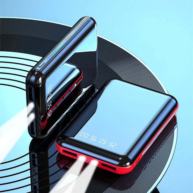 Batterie Externe Mini 20000mAh Écran Miroir LED – Double USB, Torche, 5 Coloris