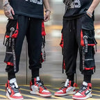 Classic Streetwear Hip Hop Joggers Men Letter Ribbons Cargo Pants Pockets Track Tactical Casual Male Trousers Sweatpant KZ99 TechVisio