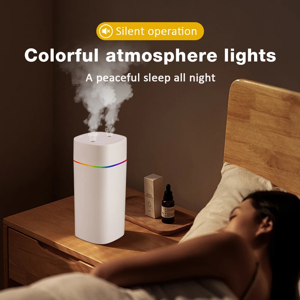 Humidificateur Double Buse 600ml – LED, Aromathérapie, 6-12h, USB