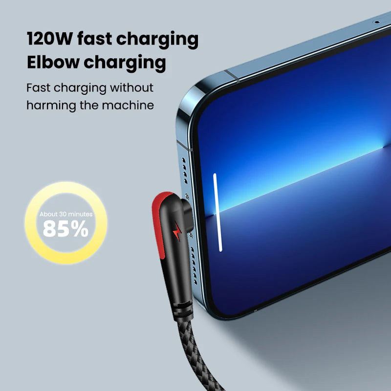 NBILI 90° Angled USB-C Cable – 120W | Braided Nylon | Gaming