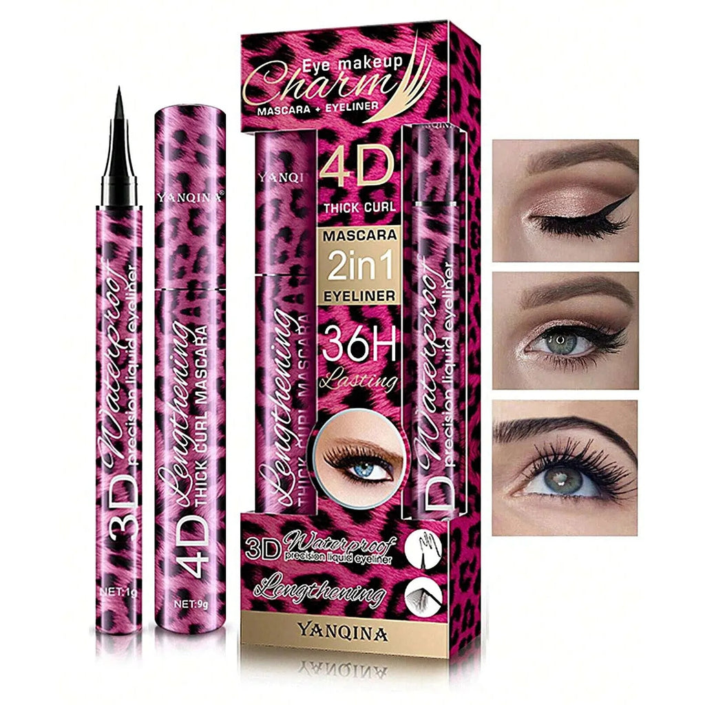 YANQINA Liquid Eyeliner Pencil 4D Waterproof Mascara Set Cosmetics Eye Liner Thick Curling Mascara Eyebrow Pencil Eyes Makeup TechVisio