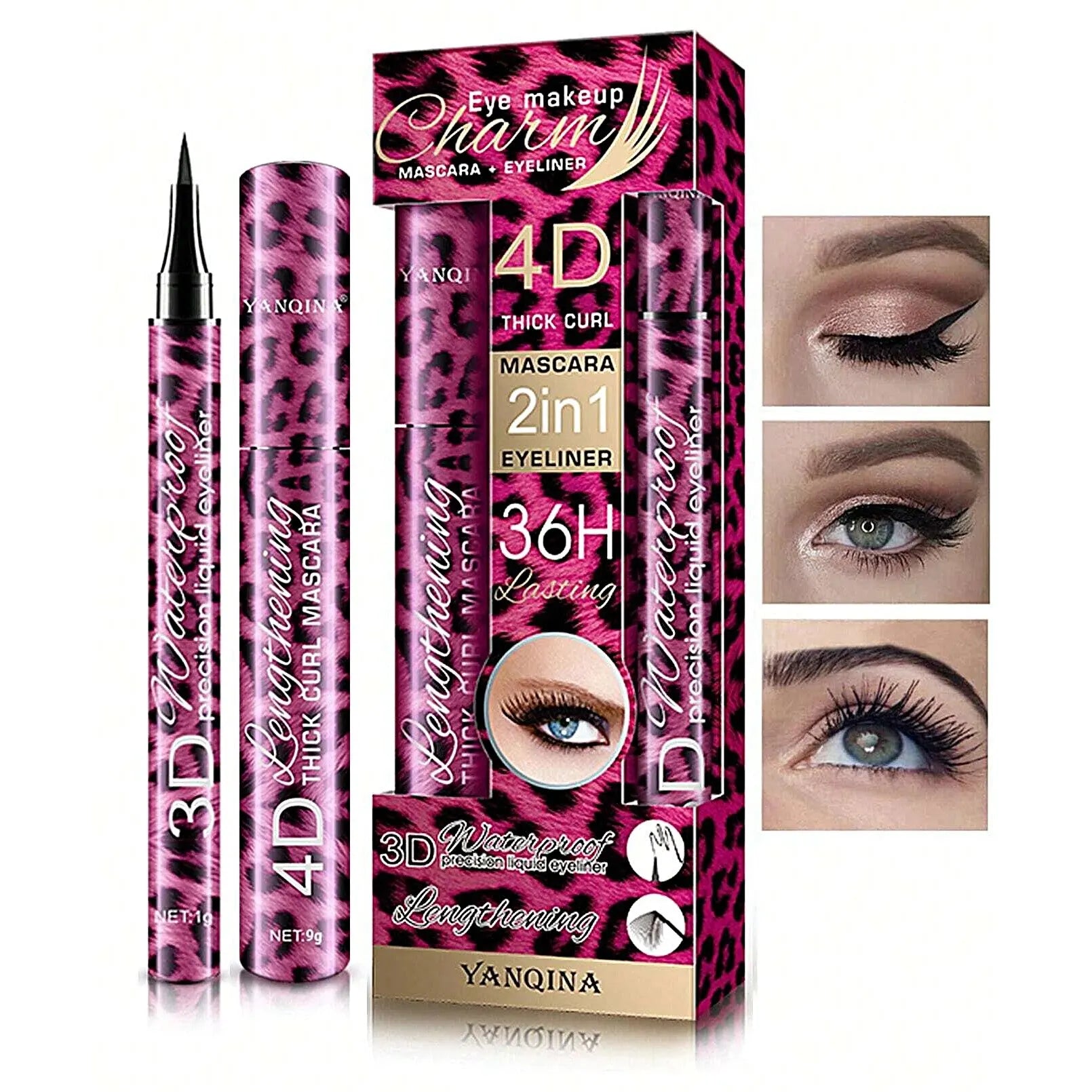 YANQINA Liquid Eyeliner Pencil 4D Waterproof Mascara Set Cosmetics Eye Liner Thick Curling Mascara Eyebrow Pencil Eyes Makeup TechVisio