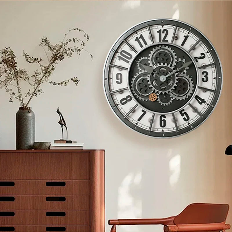 Retro Industrial Roman Wall Clock Gear Rotation Clock Living Room Decorative Wall Clock Stylish Silent Wall Clock Quartz Clock TechVisio