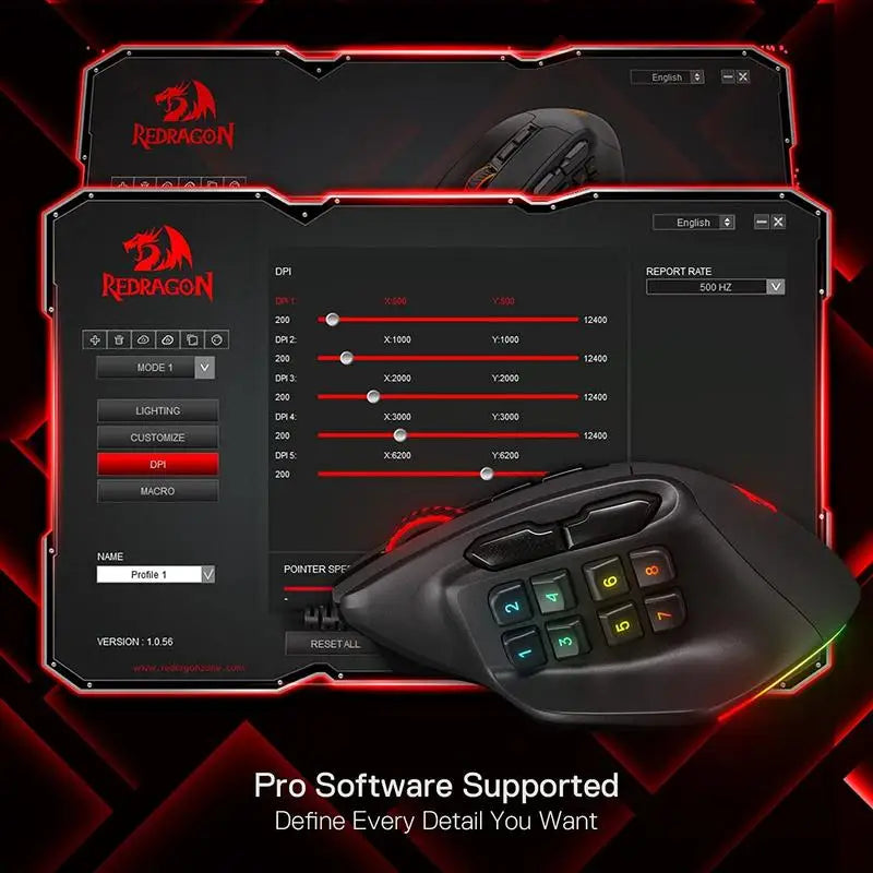 Redragon M811 Aatrox – 15-Button RGB MMO Gaming Mouse 12400 DPI