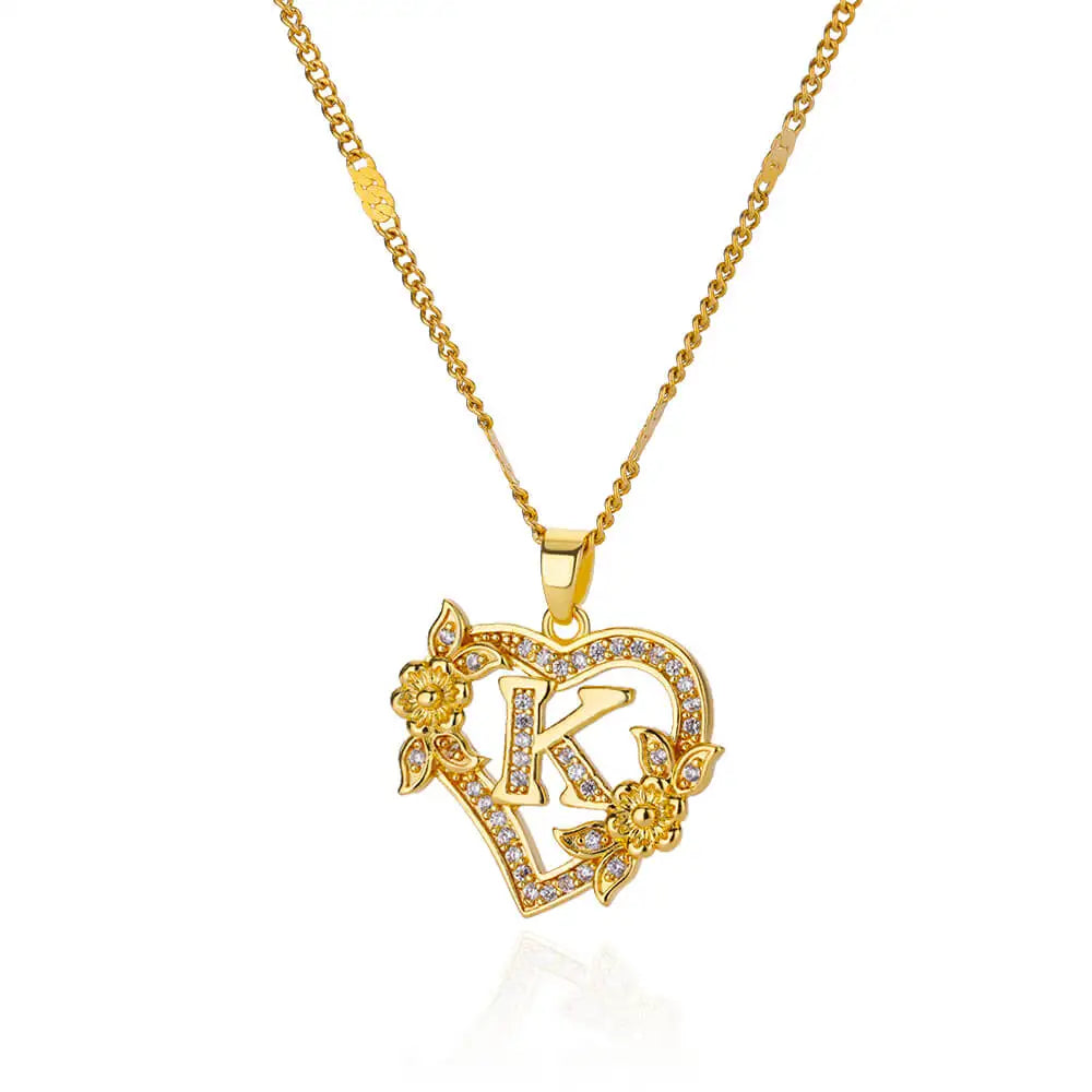 Collier Initiale Lettre Zircon – Acier Inoxydable Doré | A à Z