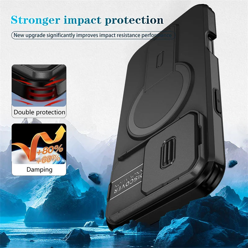 For Magsafe Magnetic Wireless Charging Case for IPhone 16 15 14 13 12 11 Pro Max Plus 16e Armor Stand Slide Lens Protector Cover TechVisio