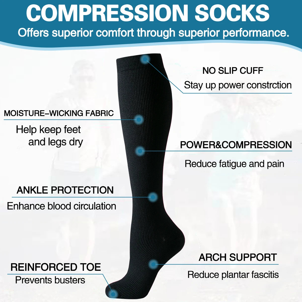 Knee Compression Socks – 6 Pairs Nylon Pack