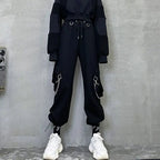 Streetwear Spring Summer Cargo Pants Women Harajuku Slim Punk Ribbons Joggers Elastic Waist Ankle-Length Trousers For Girls TechVisio