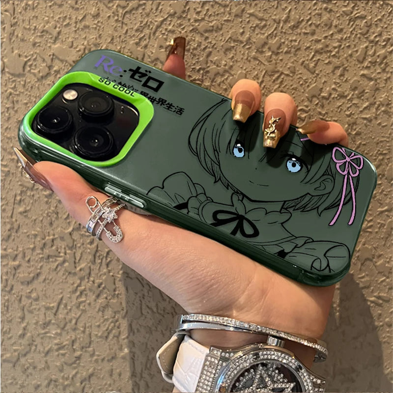 Coque iPhone Anime Rem & Emilia Re:Zero – PC Rigide, Anti-Choc, iPhone 7 à 17 Pro Max