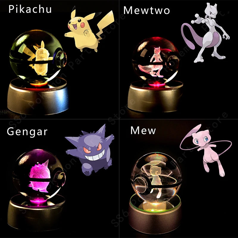 Boule de Cristal Pokémon 3D LED – 36 Personnages, Socle Lumineux, Cadeau