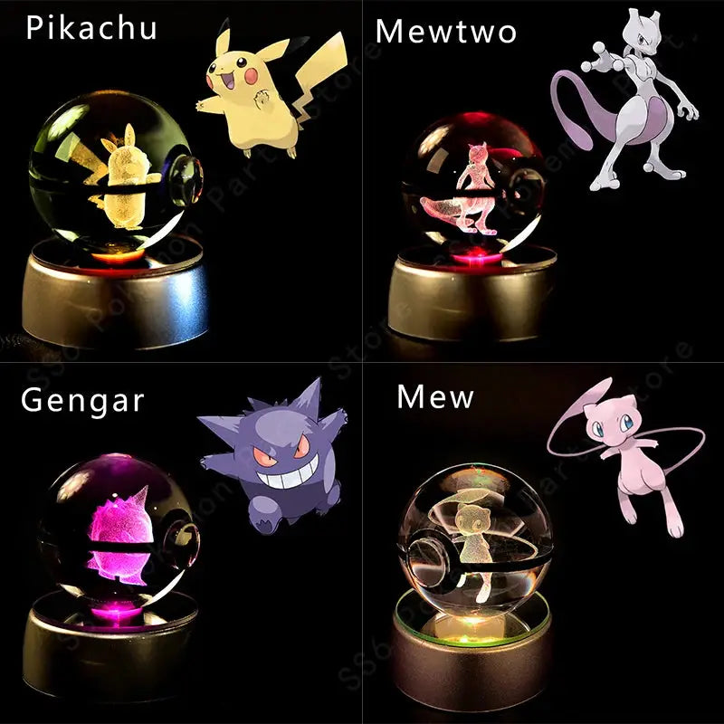 Boule de Cristal Pokémon 3D LED – 36 Personnages, Socle Lumineux, Cadeau TechVisio