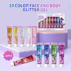 10 piece body glitter gel, carnival face glitter cosmetics suitable for women, shiny thick hair glitter, carnival accessories fo TechVisio