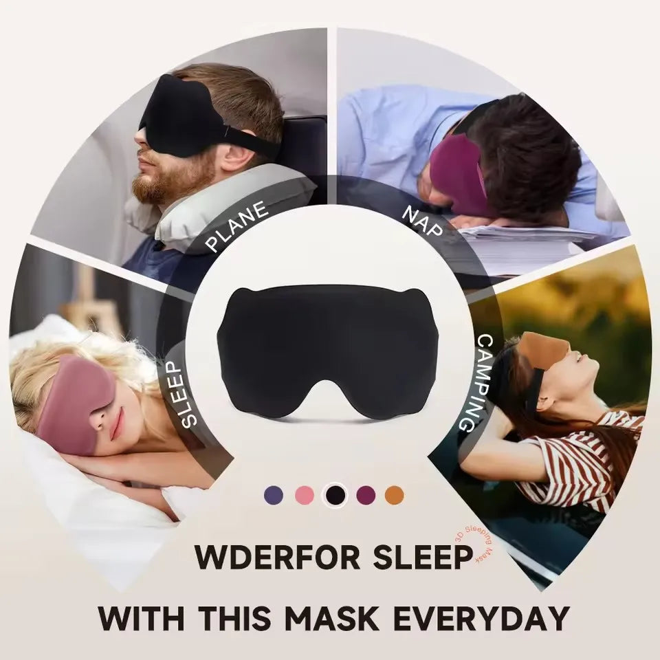 3D Contoured Sleep Mask – 100% Blackout | Zero Pressure | 6 Colors
