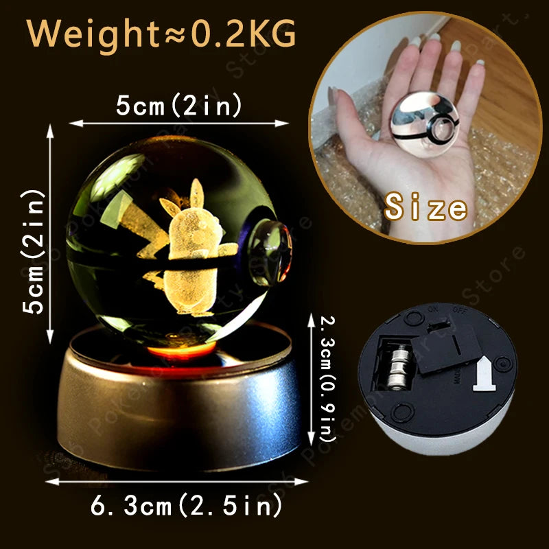 Boule de Cristal Pokémon 3D LED – 36 Personnages, Socle Lumineux, Cadeau