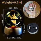 Boule de Cristal Pokémon 3D LED – 36 Personnages, Socle Lumineux, Cadeau TechVisio