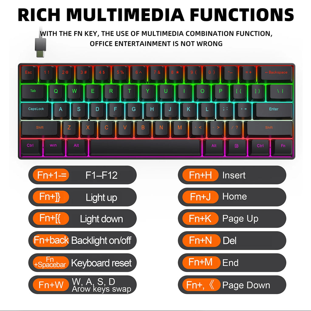 ZSUS Z61-B – Clavier Mécanique 60% Switch Red RGB