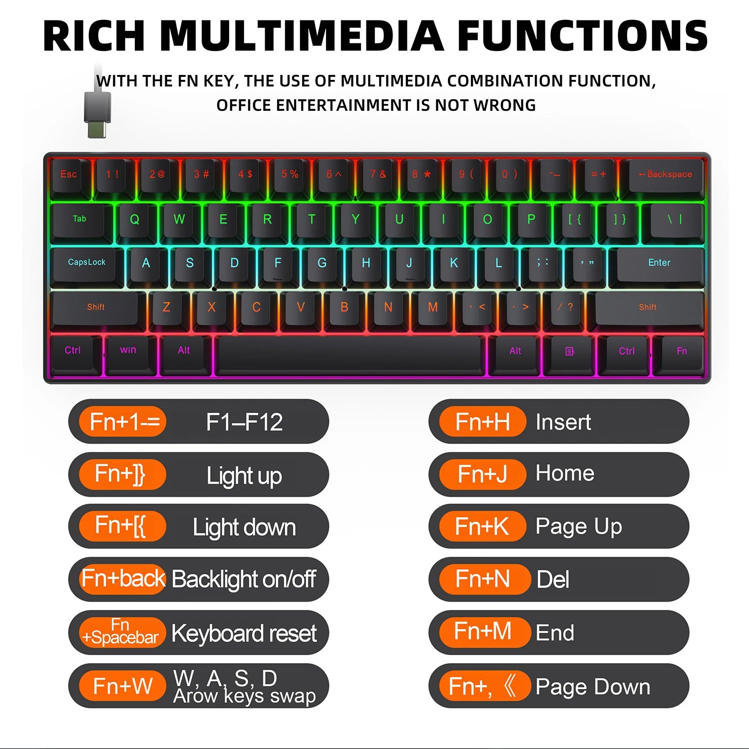 ZSUS Z61-B – Clavier Mécanique 60% Switch Red RGB